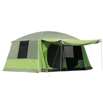 Outsunny Two Room Dome Tent W/ Porch For 4-8 Man, Camping Backpacking Shelter W/ Mesh Windows, Zipped Doors, Lamp Hook & Portable Carry Bag