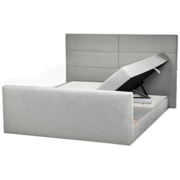 Eu Super King Size Divan Bed With Storage 6ft Light Grey Upholstery With Bonell Spring Mattress Beliani