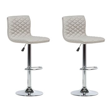 Set Of 2 Bar Stools Beige Fabric Seat Quilted Gas Lift Height Adjustable Swivel With Footrest Beliani