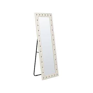 Standing Mirror White Pu Leather 50 X 150 Cm With Stand Acrylic Glass Rhinestones Decorative Frame Glamour Wall Décor Beliani
