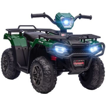 Homcom 12v Kids Quad Bike With Forward Reverse Functions, Electric Ride On Atv With Music, Led Headlights, For Ages 3-5 Years - Green