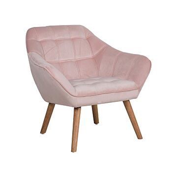 Armchair Pink Velvet Fabric Upholstery Glam Accent Chair With Wooden Legs Beliani