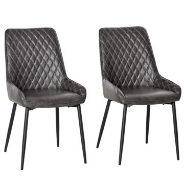 Homcom Retro Dining Chair Set Of 2, Pu Leather Upholstered Side Chairs For Kitchen Living Room With Metal Legs, Grey