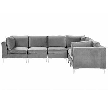 Left Hand Modular Corner Sofa Grey Velvet 6 Seater L-shaped Silver Metal Legs Glamour Style Beliani