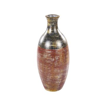 Decorative Vase Brown And Black Terracotta Earthenware Faux Aged Distressed Finish Natural Style For Dried Flowers Beliani