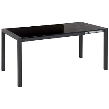 Extending Dining Table Black Metal Legs 120/160 X 80 Cm Traditional Mechanism Glossy Lacquered Finish Beliani