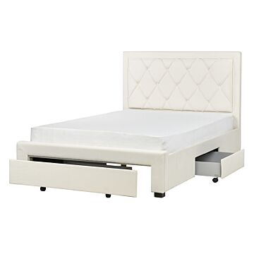Storage Bed Cream Velvet Upholstery Eu King Size 4ft6 Tufted Tall Headboard Drawers Glam Design Beliani