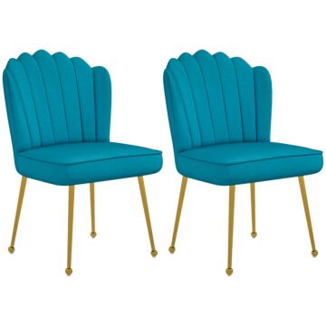Set Of 2 Velvet-feel Shell Accent Chair - Blue