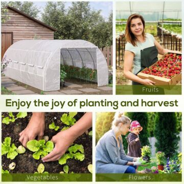 Outsunny 6 X 3 X 2 M Polytunnel Greenhouse, Walk In Pollytunnel Tent With Steel Frame, Reinforced Cover, Zippered Door And 8 Windows For Garden White