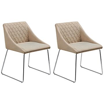 Set Of 2 Dining Chairs Beige Fabric Chromed Metal Legs Modern Beliani