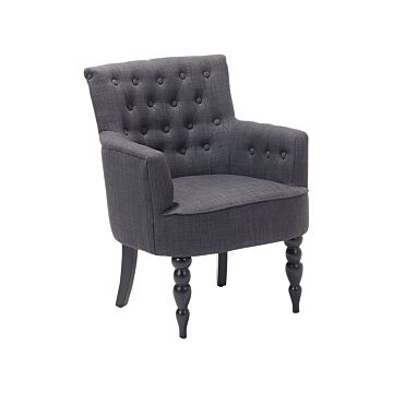 Armchair Grey Fabric Club Chair Button Tufted Wooden Legs Beliani