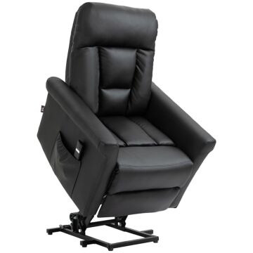 Homcom Power Lift Chair, Pu Leather Recliner Sofa Chair For Elderly With Remote Control, Side Pocket, Black