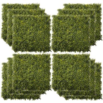 Outsunny 12pcs Artificial Wood Paneling For Walls 20" X 20" Grass Privacy Fence Screen Faux Hedge Greenery Backdrop Encrypted Milan Grass