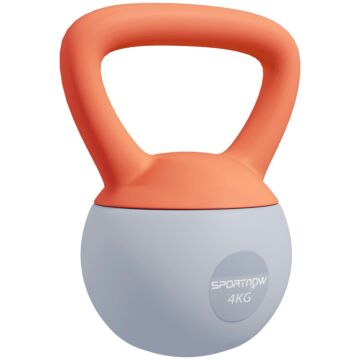 Sportnow Soft Kettlebell, 4kg Kettle Bell With Non-slip Handle For Home Gym Weight Lifting And Strength Training, Orange And Grey