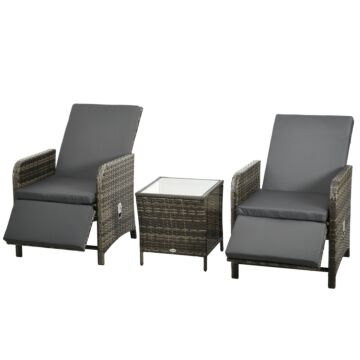 Outsunny 3 Pieces Rattan Bistro Set Balcony Furniture With Cushions, Storage Function - Mix-grey