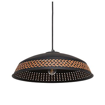 Pendant Hanging Lamp Black Iron Pu Leather Dome Shade Modern Contemporary Style Beliani