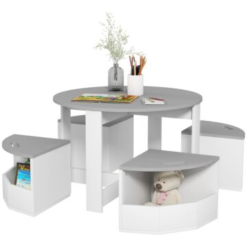 Aiyaplay 5-piece Kids Table And Chairs Set With Storage For Toddler 3-8 Years Old, Grey