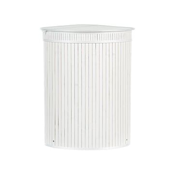 Corner Basket With Zippered Lid White Bamboo Wood Laundry Hamper 2-compartments With Rope Handles Beliani