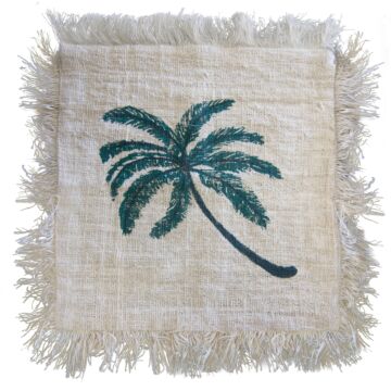 Linen Cushion 45x45cm Palm Tree With Fringe