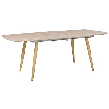 Dining Table Light Wood Mdf Extendable Tabletop 180/210 X 90 Cm 6 Seater Minimalist Table Beliani