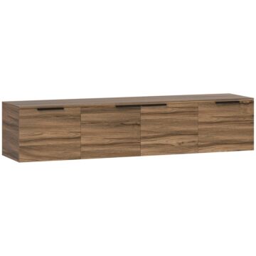 Homcom Floating Tv Unit, 150 Cm Wall Mounted Tv Stand Cabinet With Shelves And Doors, Entertainment Media Console For Living Room, Bedroom, Rustic Brown