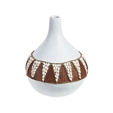 Decorative Vase White Terracotta 33 Cm Handmade Rustic Pattern Boho Home Accessories Beliani