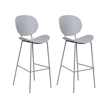 Set Of 2 Bar Chairs Light Grey Synthetic Seat Metal Legs Minimalist Design Dining Room Bar Stools Backrest Modern Scandinavian Beliani