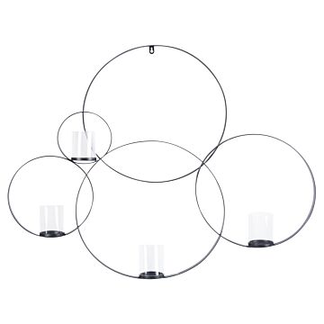 Wall Candle Holder Black Metal And Glass 80 Cm Glamour Centerpiece Decoration Beliani