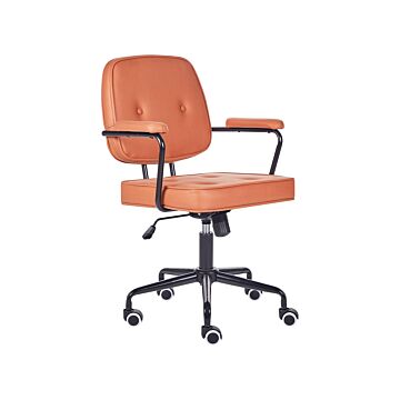 Office Chair Orange Faux Leather Swivel Adjustable Height With Armrests Home Office Study Traditional Beliani