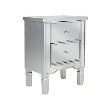 2 Drawer Bedside Table Silver Glass Mirrored Glam Beliani