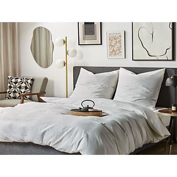 Duvet Cover And Pillowcase Set White Striped Sateen Cotton 135 X 200 Cm Modern Bedroom Beliani