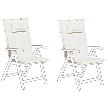 Set Of 2 Garden Chair Cushion Off-white Polyester Seat Backrest Pad Modern Design Outdoor Pad Beliani