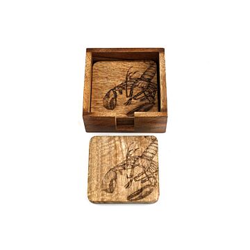 Set Of Four Wooden Engraved Lobster Coasters