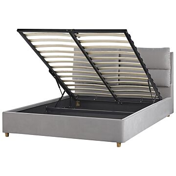 Bed Frame Light Grey Velvet Upholstery With Storage Eu Double Bedroom Furniture Beliani