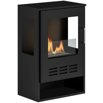 Homcom Ethanol Fireplace Stove With Shelf, Freestanding Bioethanol Fire, Indoor Ethanol Burner With 0.9 Litres Volume, Burns For Up To 3.3 Hours, 27 Inch, Black