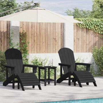 Vidaxl 3 Piece Garden Lounge Set Black Hdpe, Vidaxl Adirondack Chair With Footrest Black Hdpe, Vidaxl Adirondack Side Table Black 38x38x45 Cm Hdpe