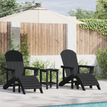 Vidaxl 3 Piece Garden Lounge Set Black Hdpe, Vidaxl Adirondack Chair With Footrest Black Hdpe, Vidaxl Adirondack Side Table Black 38x38x45 Cm Hdpe
