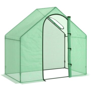 Outsunny Walk In Greenhouse Garden Grow House With Roll Up Door And Window, 180 X 100 X 168 Cm, Green