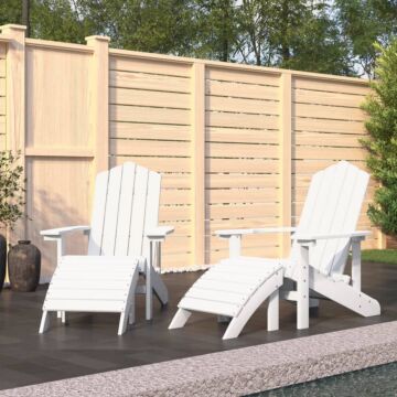 Vidaxl Garden Adirondack Chairs 2 Pcs With Footstools Hdpe White