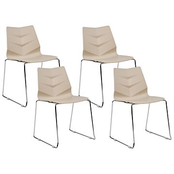 Set Of 4 Dining Chairs Beige Stackable Armless Leg Caps Plastic Steel Legs Conference Chairs Contemporary Modern Scandinavian Design Dining Room Seating Beliani