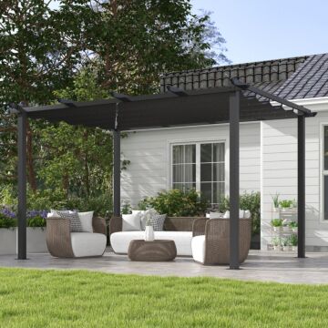 Outsunny 3 X 4m Aluminium Pergola With Retractable Roof, Garden Gazebo Canopy Sun Shade Shelter For Grill, Patio, Deck