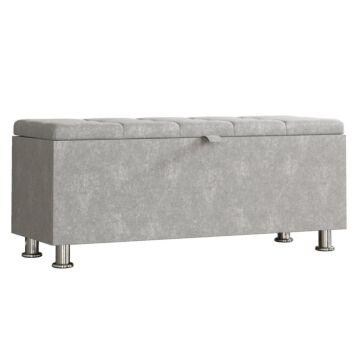 Vida Designs Valencia Storage Ottoman, Crushed Velvet Silver