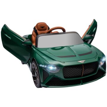 Homcom Bentley Bacalar Licensed 12v Kids Electric Ride On Car W/ Remote Control, Powered Electric Car W/ Portable Battery, For Kids Aged 3-5, Green