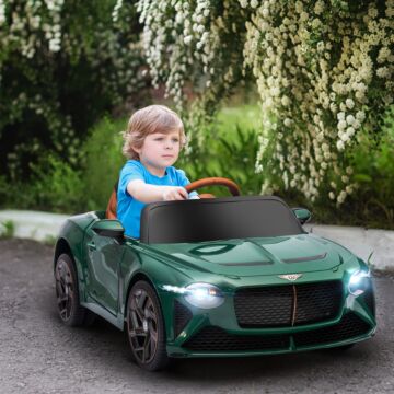 Homcom Bentley Bacalar Licensed 12v Kids Electric Ride On Car W/ Remote Control, Powered Electric Car W/ Portable Battery, For Kids Aged 3-5, Green