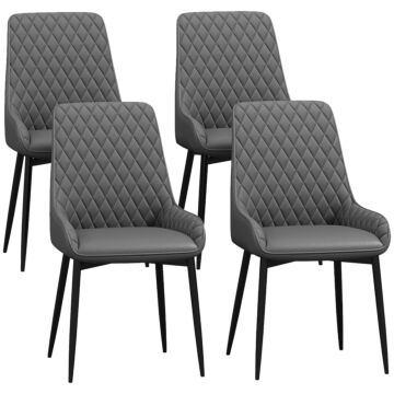 Homcom Set Of 4 Quilted Pu Leather Dining Chairs With Metal Frame 4 Legs Foot Caps Home Seating Modern Stylish Executive, Grey
