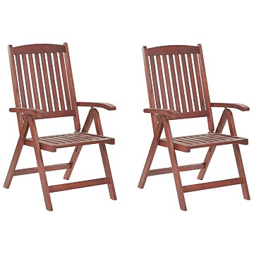 Set Of 2 Garden Chairs Acacia Dark Wood Adjustable Foldable Outdoor Country Rustic Style Beliani