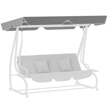 Outsunny Garden Swing Canopy Replacement 3 Seater, Waterproof Garden Swing Seat Canopy Cover, Windproof Anti-uv Sun Shade (canopy Only) For Patio, Balcony, Dark Grey