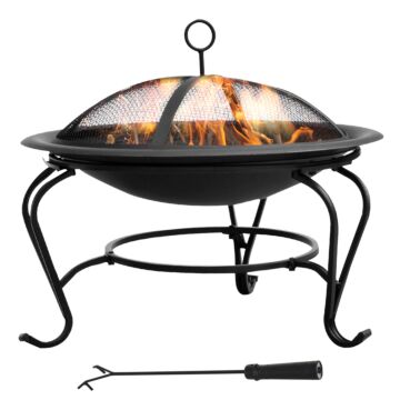 Outsunny Outdoor Fire Pit, 56 X 45h Cm (lid Included)-black/blue