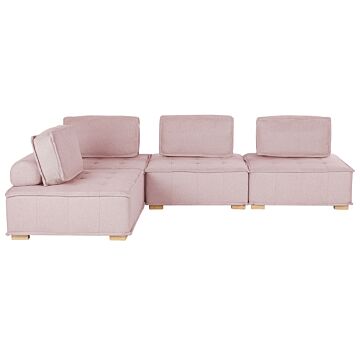 Corner Sofa Pink Polyester Fabric 300 X 200 Cm Upholstered 4 Seater Modular L-shaped Scandinavian Modern Beliani