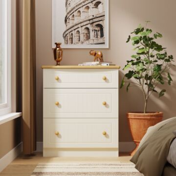 Warwick 3 Drawer Deep Chest In Cream Ash & Modern Oak